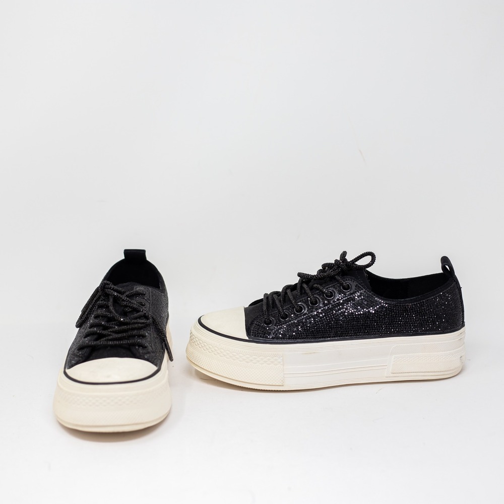 Azalea Wang Revival Rhinestone Crystal Jewel Platform Sneakers Shoes Black 7.5